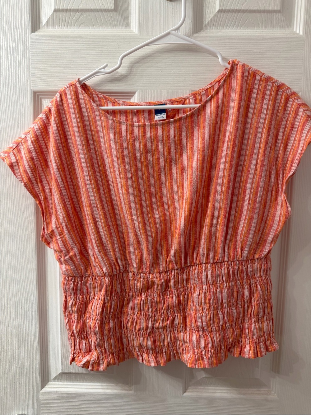 Old Navy Sleeveless Orange & White Striped Peplum-Style Top Women’s L